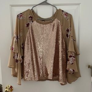 Free People Sequin & Ruffle Top